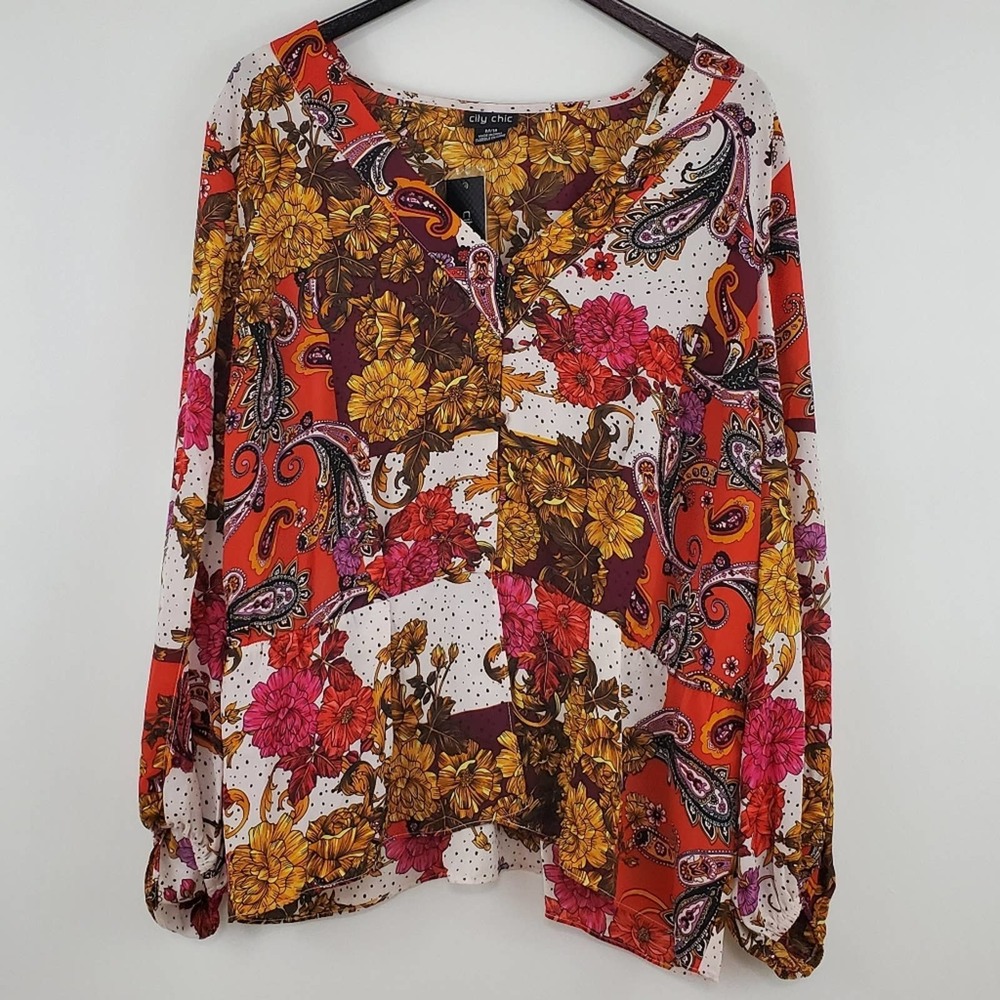 City Chic Floral V-Neck Blouse